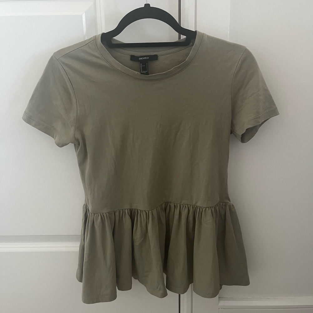 Forever 21 Olive Green Oversized Peplum T-shirt